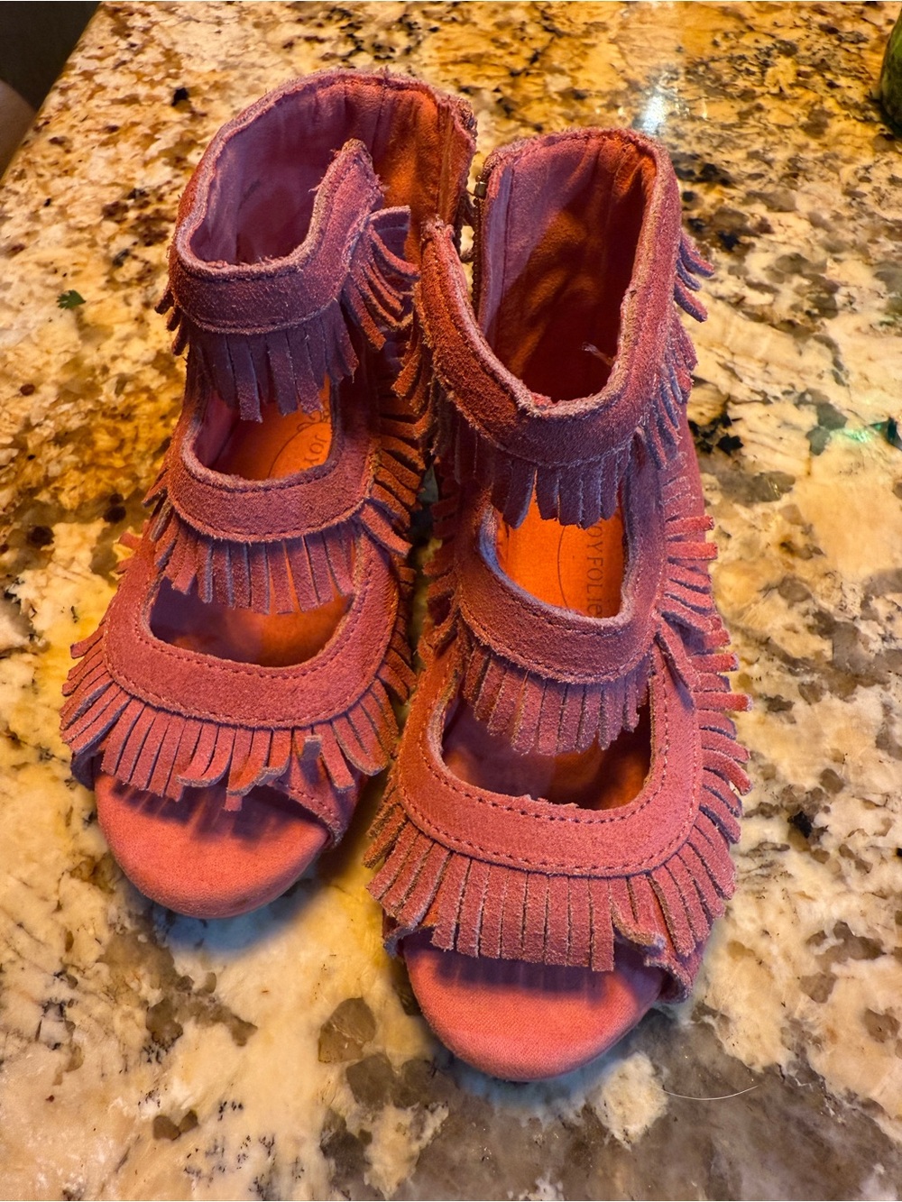Joyfolie Pink Fringe Open-Toe Girls Sandals